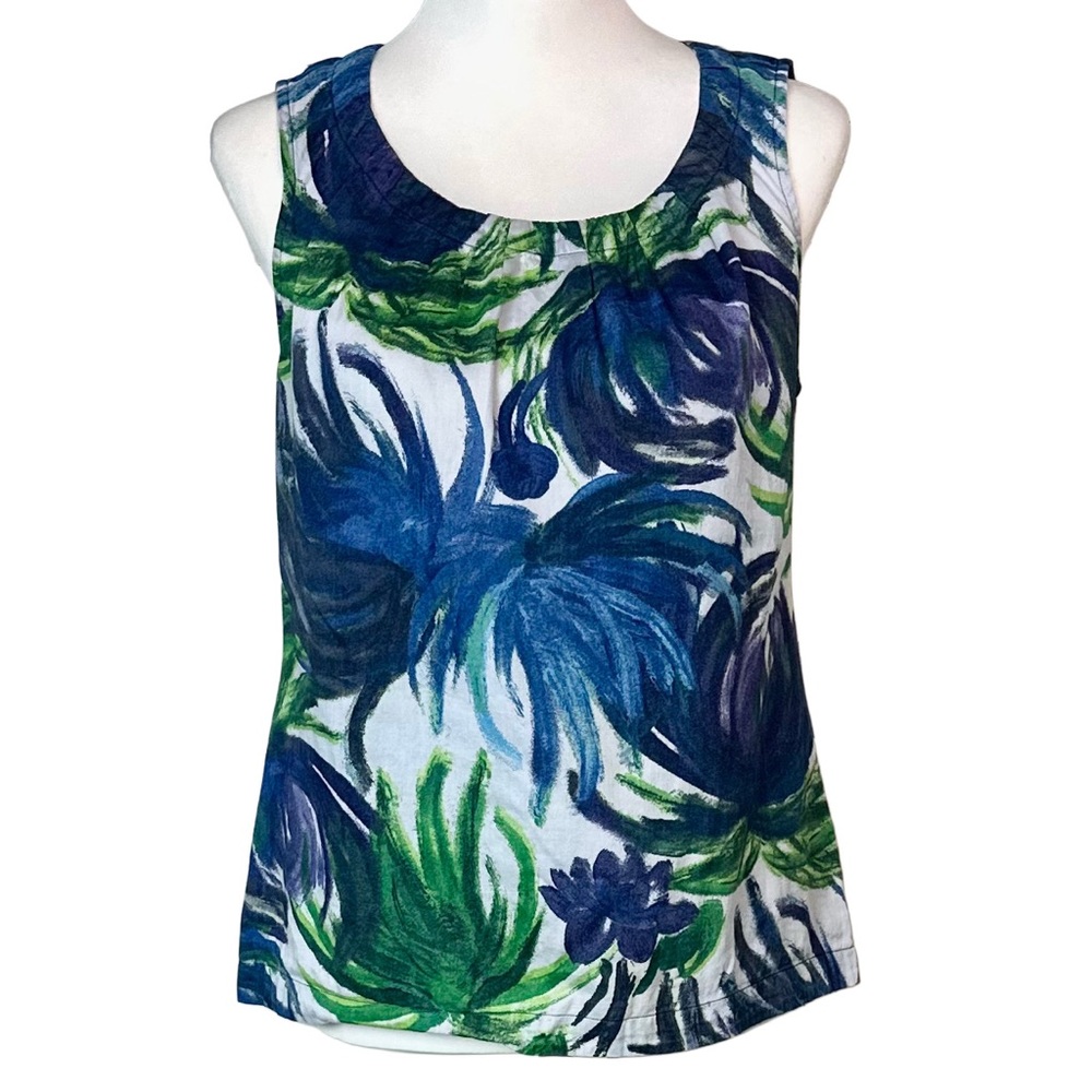 Ann Taylor Women's Tropical Print Cotton Sleeveless Top Blue Green Sz 8P